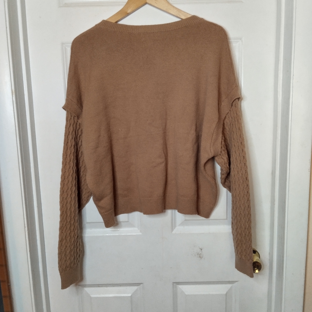 Open Edit Stitch Sleeve Cotton Blend Sweater in Natural Size 1X - Picture 9 of 15